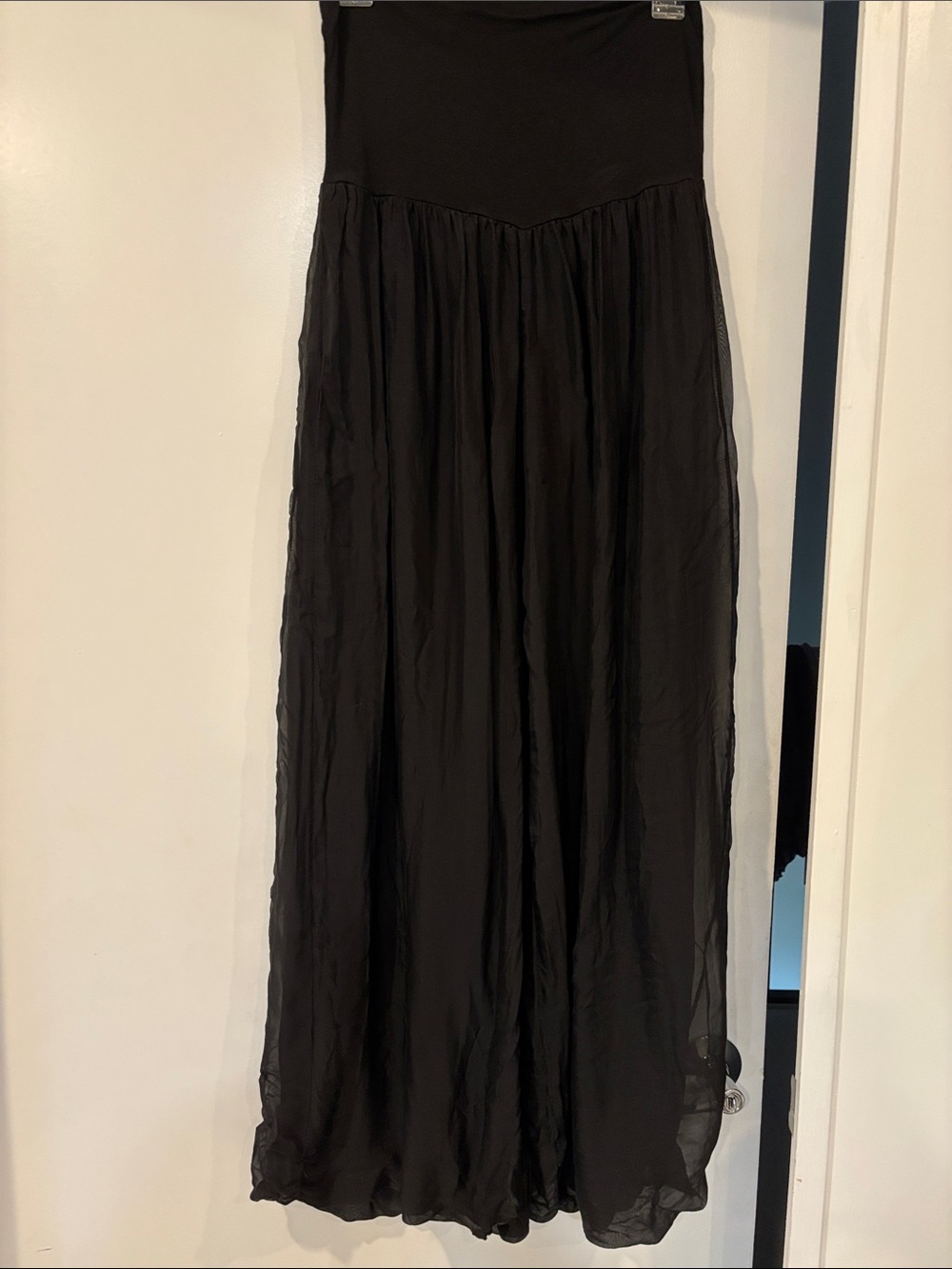 Black Maxi pants with Sheer Overlay Made in Italy silk